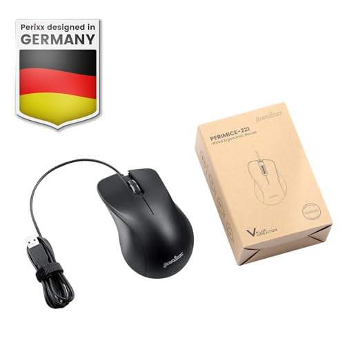 Image of Perixx PERIMICE-221U Wired Ergonomic USB Mouse - 4.9 Ft Cable - Optical 1000 DPI Design - Black