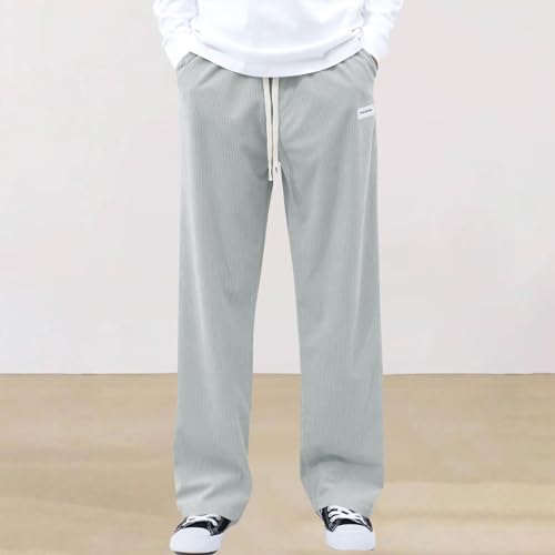 Corduroy Sweatpants for Men Wide Leg Drawstring Soft Pants Casual Loose Fit Solid Color Claasic Trousers with Pocket2