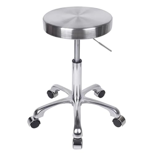 Image of Stainless Steel Rolling Stool Solid Wheel Cushion Heavy Duty Drafting Swivel Stool Lift Chair for Bar Lab Office Barber Kitchen and Shop (Frosted)