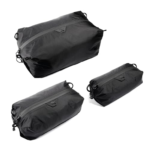 Peak Design Ultralight Terra Shell Packing Cube Bundle, Black, Travel Cubes with Strap Attachment Points and Luggage Pass Through, Zipper Opening, Travel Organizer for Men and Women, Sizes XXS, XS, S