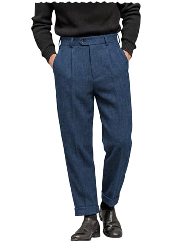 Pantalon de costume en laine épaisse à chevrons haut de gamme