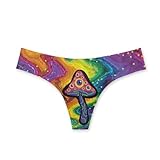 Coloranimal Oil Painting Wavy Swirl Mushroom Hippie Eyes Printed Sexy T-Thong for Women Seamless Panties No Show Stretch Low Rise Bikini Underpants for Ladies Low-Cut Underwear S