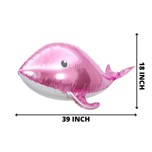 Image of Party Decorz Pink Whale 4D Foil Balloon Big Size (18X39 Inch,1 pcs) Ocean Animal Theme Birthday /Party Foil Balloon For Children Birthday Party Decoration