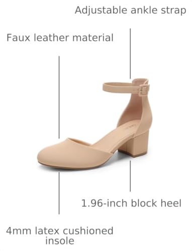 Image of DREAM PAIRS Women's Round Toe Low Block Heel Pumps | Closed Toe Ankle Strap Chunky Heel Pumps Dress Shoes Wedding Office Party Dressy Shoes for Women