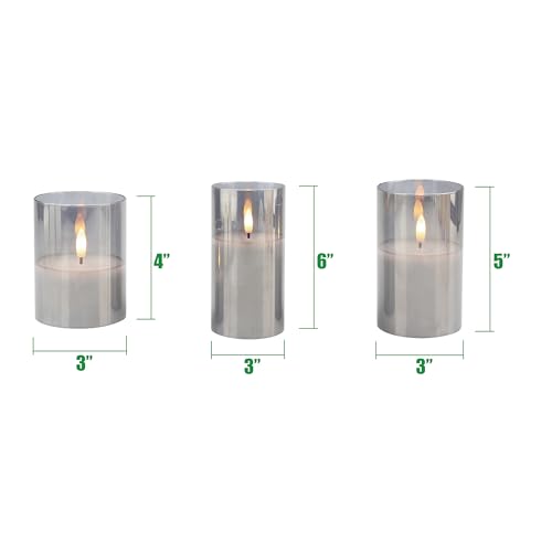 Image of Stonebriar 3 Pack Real Wax Assorted Size Flameless LED Pillar Candles in Glass Hurricane with Remote and Timer