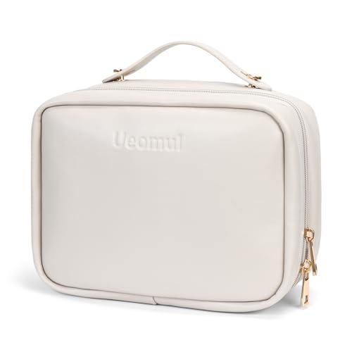 Ueomul Borsa cosmetica da viaggio grande capacità, borsa per il trucco multifunzione in pelle PU, borsa per trucchi portatile da viaggio, organizer impermeabile, borsa da toilette portatile, bianco