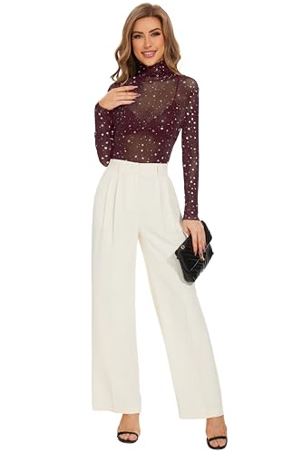 Women See Through Tee Tops Long Sleeve T Shirt Sexy Mesh Sheer Mock Neck Layering Lace Tshirt2