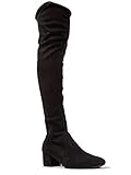 Qupid Sign Boots for Women - Black Stretched Faux Suede Thigh High Boot - 8