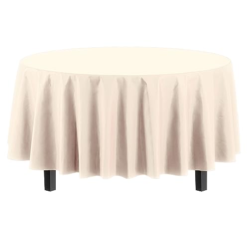 Image of Party Solids Ivory Round Plastic Tablecloth - 84 Inch, Pack of 24