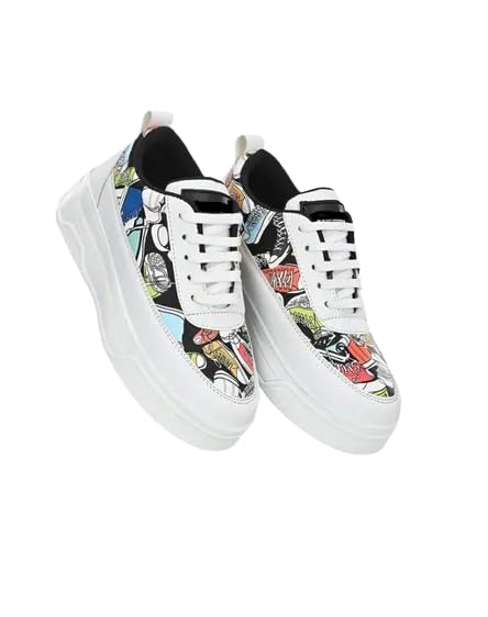 Womens Printed High-Top Sneakers (White, 8) (B0D33NSGFH) Amazon Price History, Amazon Price Tracker