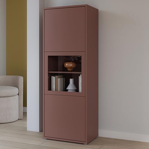 Forte Alice Springs Vitrine 60 70, Moderne Wohnzimmervitrine mit 3 Türen, Glasdetail, Wohnzimmer,...