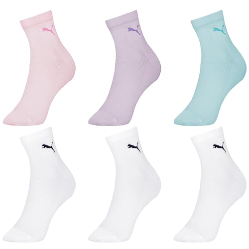 Meia Cano Médio Meia Puma Tecido Respirável Feminina Adulto - Kit com 6 Pares, 1 Lilás - 1 Piscina -