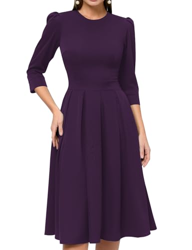 Image of Simple Flavor Women's Floral Vintage Dress Elegant Midi Evening Dress 3 /4 Sleeves