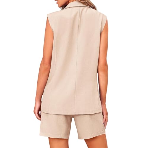 Women's Sleeveless Suit Jacket Vest Shorts Suit Lapel V-Neck Button Office 2 Piece Sets Business Casual Outfits Suits2