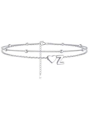 Image of ChicSilver Sterling Silver Anklets for Women Hypoallergenic Womens Ankle Bracelets for Women Layered Heart Anklet With Initials Womens Anklets Jewelry for Mom Wife