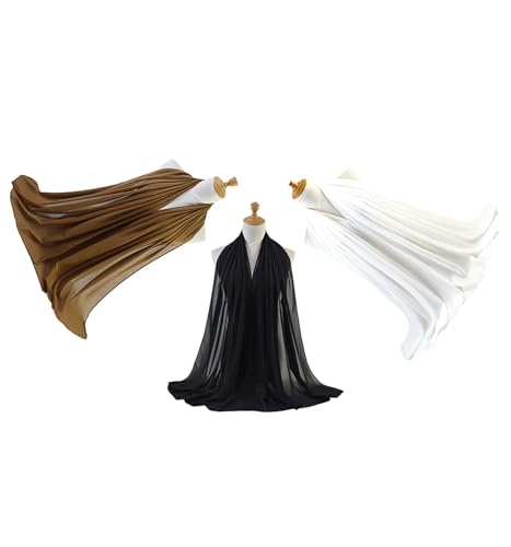 QYMY Women's Pearl Chiffon Hijab Scarf, 70.8'Lx29.5'W (180cm x75cm), Solid Black