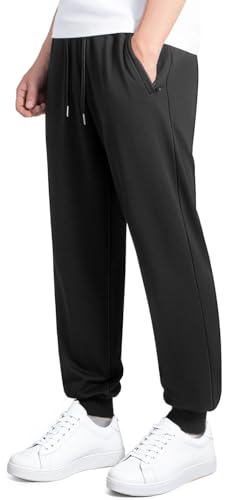 BULLIANT Pantalón Hombre, Jogger para Hombre– Pantalón Deportivo Informal de Entrenamiento,Sudadera Larga de Algodón con Bolsillos con Cremallera(Negro,L)