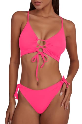 CHYRII Womens Sexy Cutout Bikini Sets Lace Up High Cut Thong Two Piece Swimsuit
