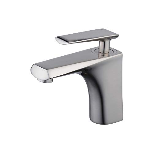 Grifo mezclador de todo cobre y cromo cepillado con caño moderno para baño