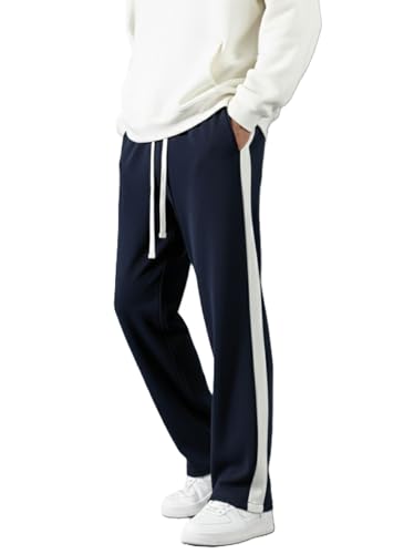 Image of INDICLUB Men's Track Pants with Side Stripe, Drawstring Waist, Straight Leg