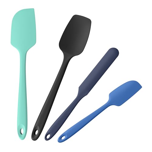 4-Piece Silicone Spatula Scrapers: Doosu 600°F Heat Resistant Food Grade Kitchen BPA Free Rubber Baking Cooking Tool Nonstick Utensil Set for Mixing, Scraping, Folding, Stirring, Serving (Multi-3)