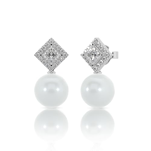 Image of 925 Sterling Silver Pearl Earrings for Women | Sterling Silver Pearl Stud Earrings | Hypoallergenic Rhodium Plated Anti-Tarnish Lightweight Daily Wear Jewellery | Office Wear | Gift for Wife, Girlfriend, Mother, Sister | Birthday, Anniversary, Rakhi