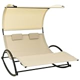 Helloshop26 Liegestuhl, Sonnenliege, Gartenbett, Terrasse, Doppel mit Sonnendach, Textilene, cremefarben, 02_0012720