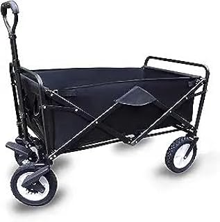 Folding Wagon Cart, Portable Hand Truck Folding Trolley Cart Heavy Duty Trolley Wagon Multi-Function Shopping Cart for Outdoor Camping Beach Pull Truck with 4 Wheels (Color : Black)