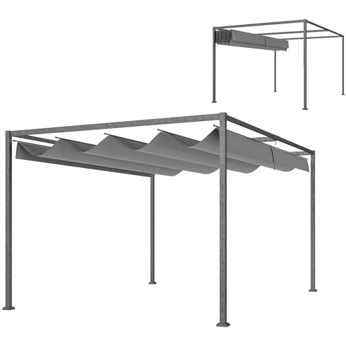 Outsunny Pergola 4x3m Garten Pavillon, Terrassendachung aus Stahl, Gartenpavillon mit verstellbares Dach, Freistehend, Sonnenschutz für Terrasse und Garten, Dunkelgrau