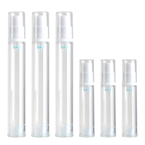 Anrbb 6 Stück Airless Pumpspender, Reisebehälter Für Flüssigkeiten 10ml und 15ml, Nachfüllbare Dispenser Pumpflasche, Auslaufsichere Mini Pumpflaschen, Plastikflaschen Zum Befüllen Für Creme, Lotion