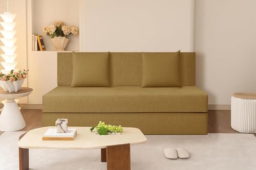 Image of Rosebell Two-Person Jute Sofa Cum Bed | Compact & Lightweight | Removable Washable Cover- Including 2 Cushion | 4x6 Ft Size | Home or Office - Golden Color