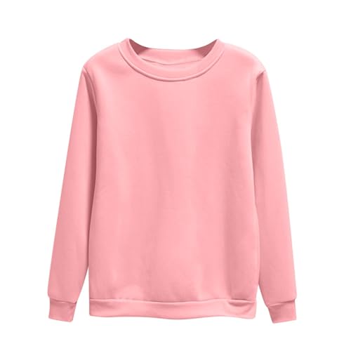 Sweatshirt For Womens Fashion Long Sleeve Crewneck Fleece Sweatshirts Lightweight Solid Color Casual Pullover womens trendy clothes Pink XL