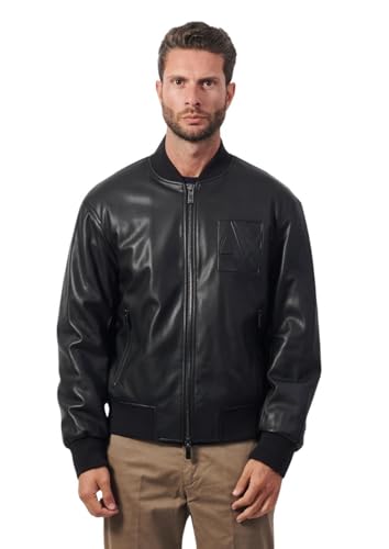 Armani Exchange Men's Faux Leather Zip Up Bomber Jacket
