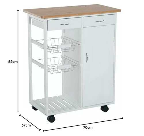 Carro de cocina de madera blanca con puerta inferior y ruedas estables 7