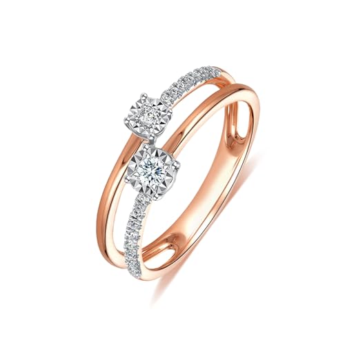 DIYA 2 CT Rose Gold Moissanite Engagement Ring for women S925 Sterling Silver Moissanite Round Wedding Ring Guard Double Rings Vintage Ladies Dainty Anniversary Promise Jewelry Gift for Women Size 6-9