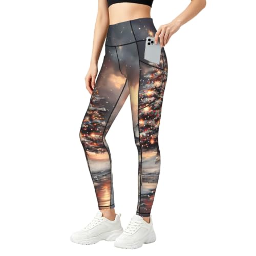 Pantalones de yoga transpirables y elásticos con estampado casual de Navidad
