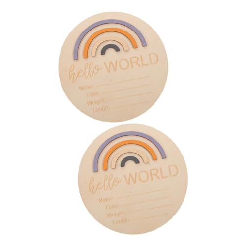BESPORTBLE 2 pcs Rainbow Wooden Birth Announcement Sign Adorable Round Name Cards for Newborns Easy to Use Durable Decorative Milestone Keepsake for Hospital Home