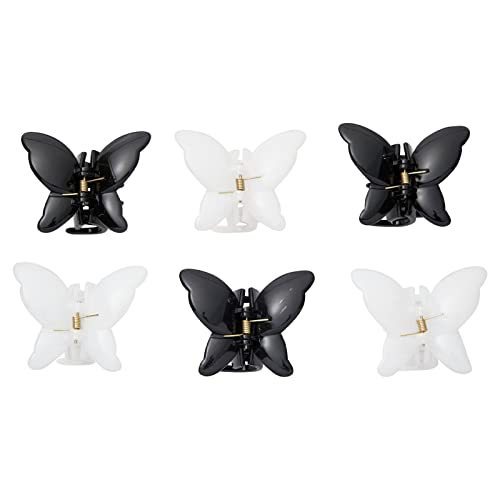 Butterfly Clips for Hair, Claw Clips for Women, Accessories (Black, White, 6 Pack, 2.9 In)