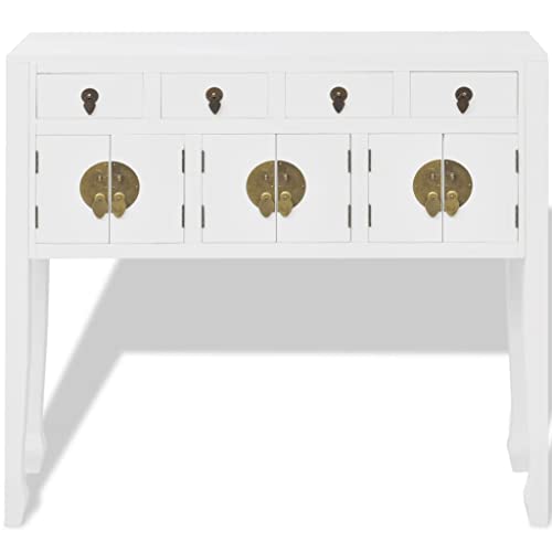 Cómoda con 4 cajones de madera maciza, aparador blanco duradero de diseño asiático 5