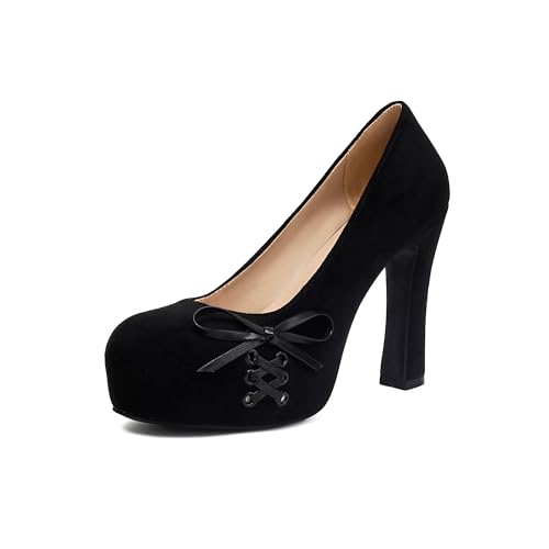 Elerhythm Women's Mary Jane Closed Toe Elegantes Gothic Punk Pumps Sweet Bow Platform High Heels Shoes