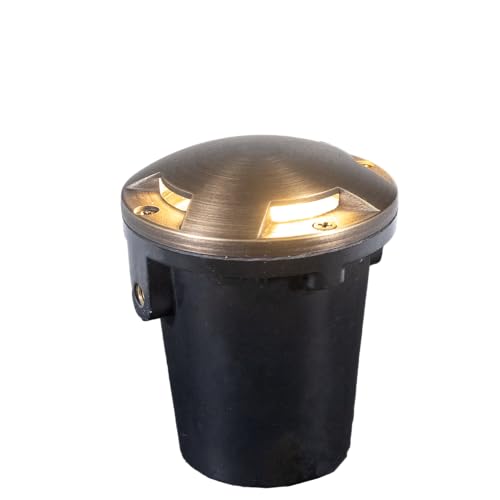VOLT 12V 3-in-1 Waterproof IP68 Mini in-Grade Light with Brass Turret Top (Bronze) & 4W 2700K Warm White MR11 LED Bulb for Low Voltage Landscape Lighting on Pathway, Driveway, Deck or Dock