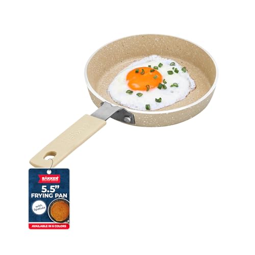 Bakken- Swiss 2-Piece Mini Pan Set 5.5 Non-Stick Egg Pan with Spatula Cool-Touch Handles Heat-Resistant Up To 400 F Food-Grade Safe For Gas Electric and Ceramic Cooktops White Marble