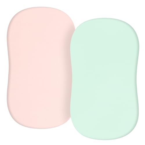 Image of TILLYOU Baby Bassinet Sheets for Girls Boys 2 Pack Baby Sheets for Square Rectangle Oval Bassinet Mattress 33X16 Inch, Green & Pink
