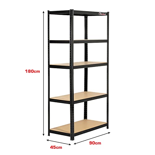 Rhino Racking – 5 Tier Heavy Duty Garage Shelving Units – 200kg Load Weight Per Shelf- 1000kg Per Unit – Black Storage Shelves – 180x90x45cm Adjustable Racks – Shed Shelving - Image 3