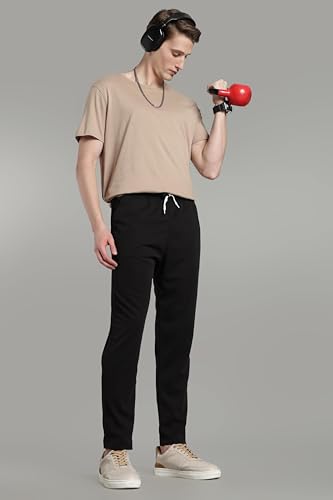 Image of SWADESI STUFF Men's Cotton Blend Track Pants, Black, Comfort Fit with Drawstring, Side Pockets for Regular Wear, Sports, Joggers