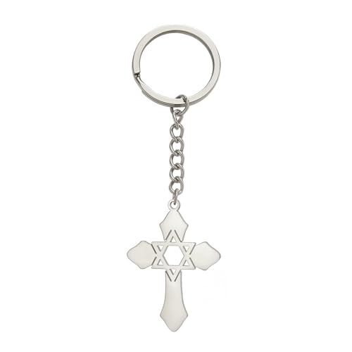kkjoy Cross with Star of David Necklace Earrings Key Chain