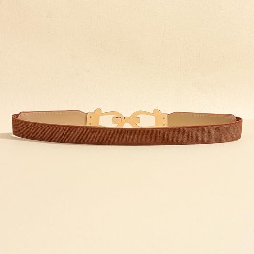 Women Stretchy Waist Belt Retro Elastic Skinny Belt for Ladies with Gold Buckle4