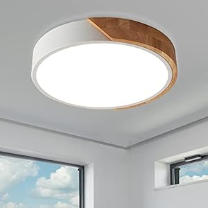 Plafonnier LED, NICEME plafonnier bois,24W Plafonniers LED Modernes Ronds en Bois,Lumière blanche 6500K luminaire plafonnier Ø30CM Salon Cuisine Chambre Couloir salle à manger couloir maison Balcon