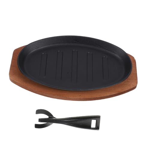 Garneck Assiette à Steak Fonte Avec Surface Antiadhésive Et Rayures Pour Grillades Uniformes Poêle Teppanyaki Polyvalente Pour Cuisson Intérieure De Viandes Et Bbq