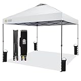 CROWN SHADES ワンタッチタープテント 3mx3m 、センタ-ロック特許タープテント、組み立て簡単、持ち運び便利、シルバーコーティング生地 の収納バッグ、杭8本、ロープ4本、ウェイトバッグ4個 耐久 公園 庭園 BBQ （ホワイト）